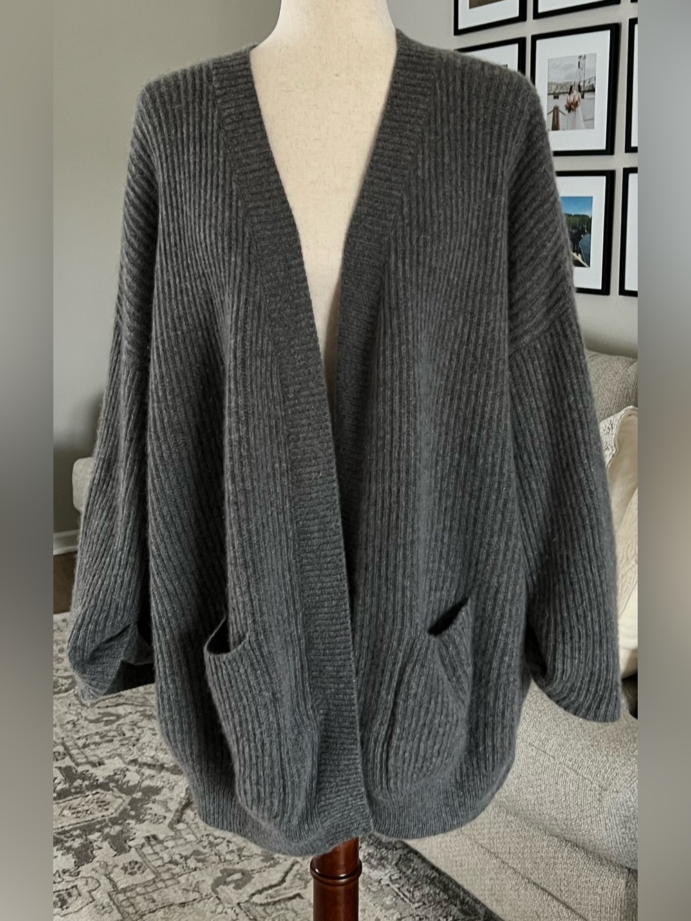 Nap Loungewear Oversized 100% Cashmere Rib Knit Open Cardigan Sweater Medium